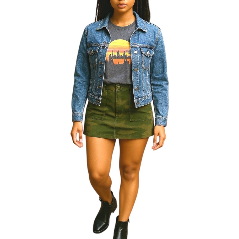 Blank NYC Green Camouflage Raw Hem Cotton Pockets Grunge A-Line‎ Mini Skirt  27